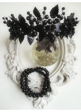 Диадема и гривни с черни кристали Сваровски модел Wild Black Rose by Rosie
